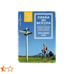 Guía "España en Bicicleta" con ciclista y señal de rutas. Ideal para planificar tu próximo viaje en bicicleta por España.