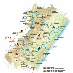 Mapa del **camino del Cid en bici** por el Maestrazgo y la costa. Rutas ciclistas señalizadas con iconos de ciclistas.