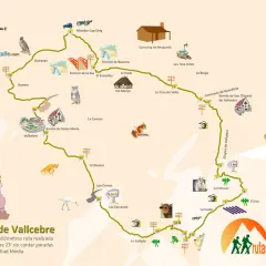 Mapa de senderismo de los Cingles de Vallcebre, con iconos de animales, edificios y puntos de interés.