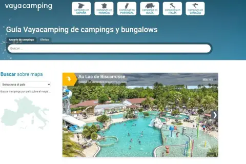 La app Vayacamping te ayuda a encontrar campings y bungalows. Busca por país o explora el mapa para planificar tu próxima aventura.